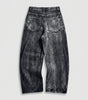 Venom Spider Embroidered Baggy Jorts in Black Grey Wash