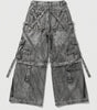 Riot Strap Buckle Cargo Denim Jorts in Washed Grey
