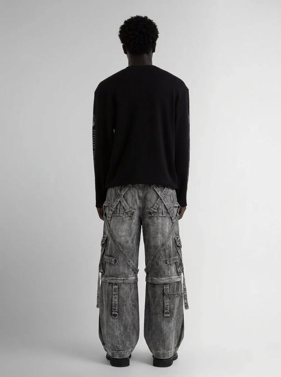 Riot Strap Buckle Cargo Denim Jorts in Washed Grey