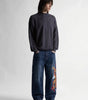 Inferno Dragon Embroidered Baggy Jeans in Dark Blue Wash