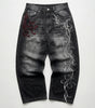 Bloodline Gothic Embroidered Baggy Jeans in Washed Black