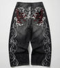 Bloodline Gothic Embroidered Baggy Jeans in Washed Black
