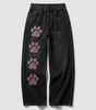 Cherry Paw Graphic Low-Rise Baggy Jeans in Black Wash
