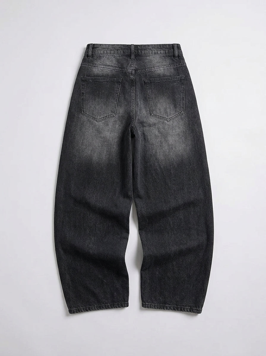 Cherry Paw Graphic Low-Rise Baggy Jeans in Black Wash