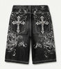 Ghost Scroll Graphic Baggy Denim Jorts in Washed Black