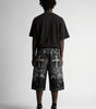 Ghost Scroll Graphic Baggy Denim Jorts in Washed Black