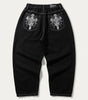 Grave Skeleton Pocket Baggy Jeans in Black Wash