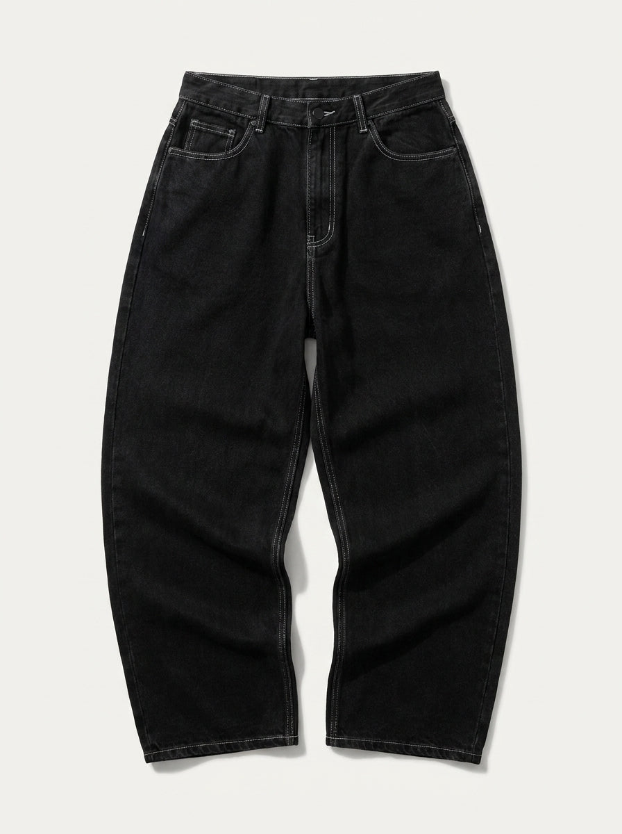 Grave Skeleton Pocket Baggy Jeans in Black Wash