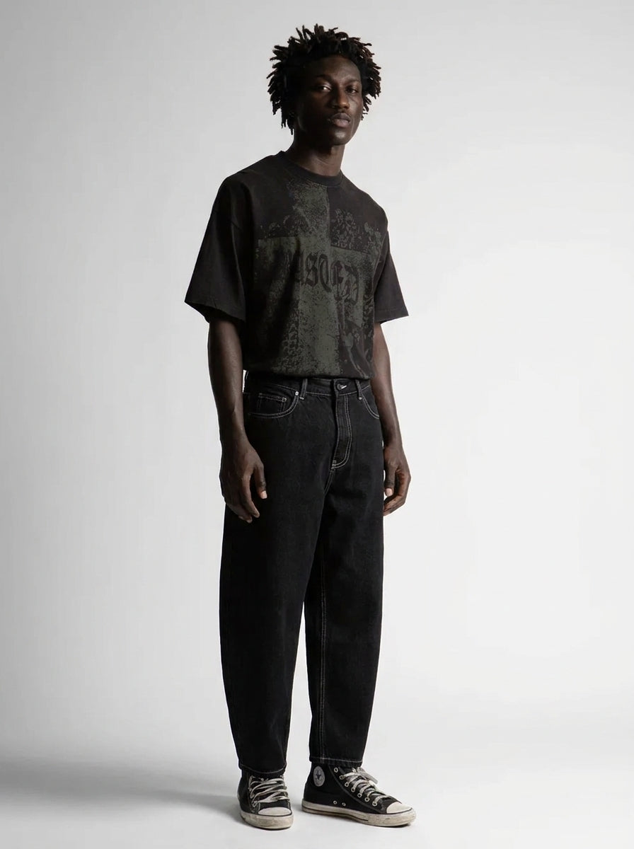 Grave Skeleton Pocket Baggy Jeans in Black Wash