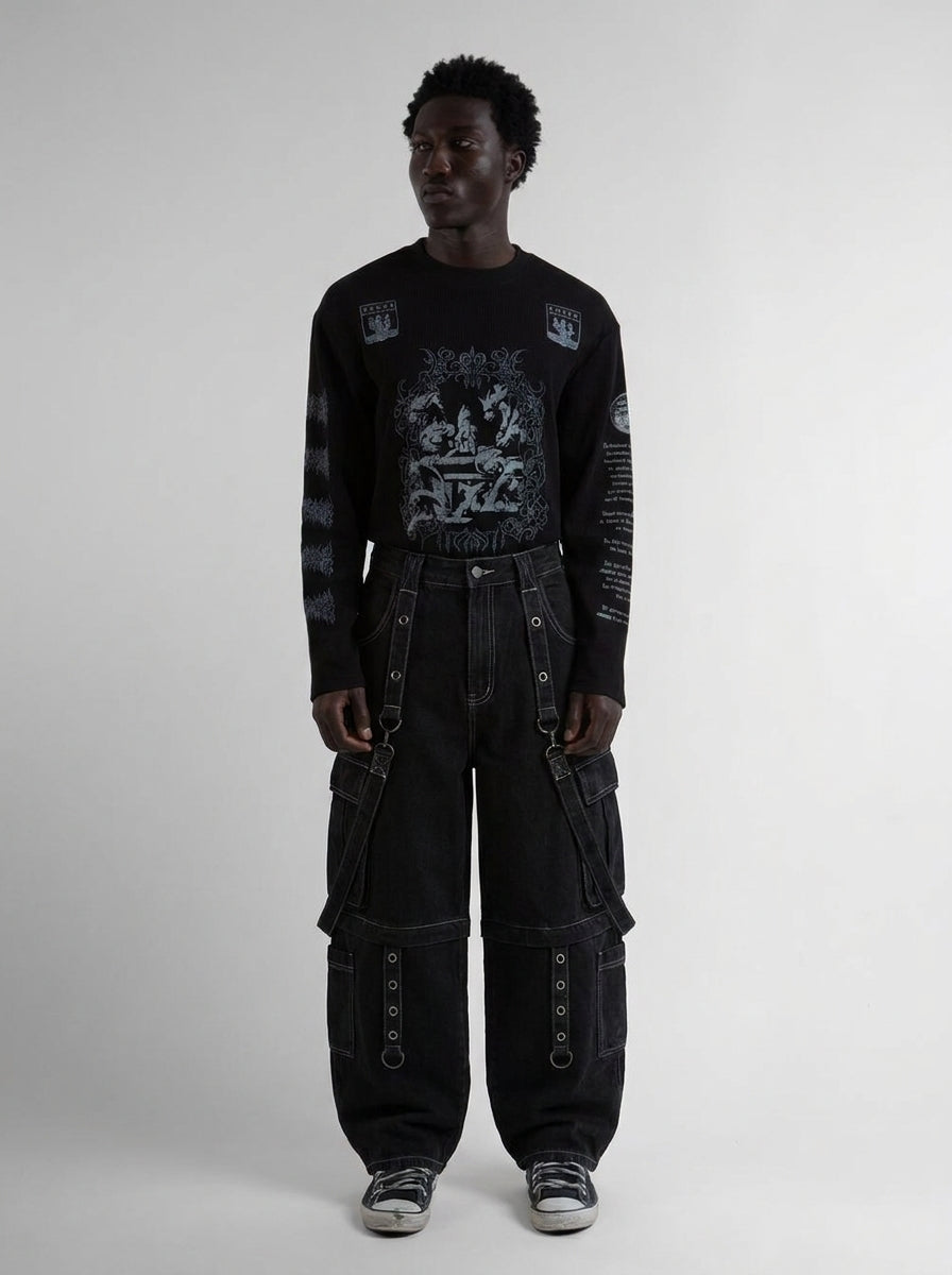 Phantom D-Ring Cargo Wide Leg Jeans in Black