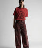 Cherry Script Wide Leg Baggy Jeans in Washed Red