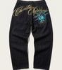 Phantom Liberty Statue Graphic Wide Leg Jeans in Dark Black Wash