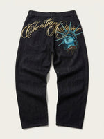 Phantom Liberty Statue Graphic Wide Leg Jeans in Dark Black Wash