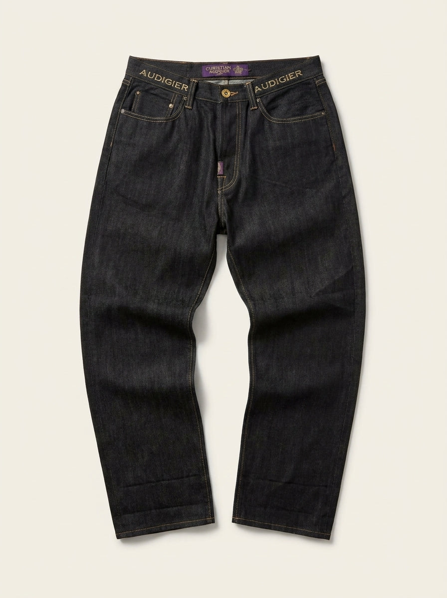 Phantom Liberty Statue Graphic Wide Leg Jeans in Dark Black Wash
