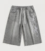 Lost Signal Rhinestone Baggy Denim Jorts in Grey Wash