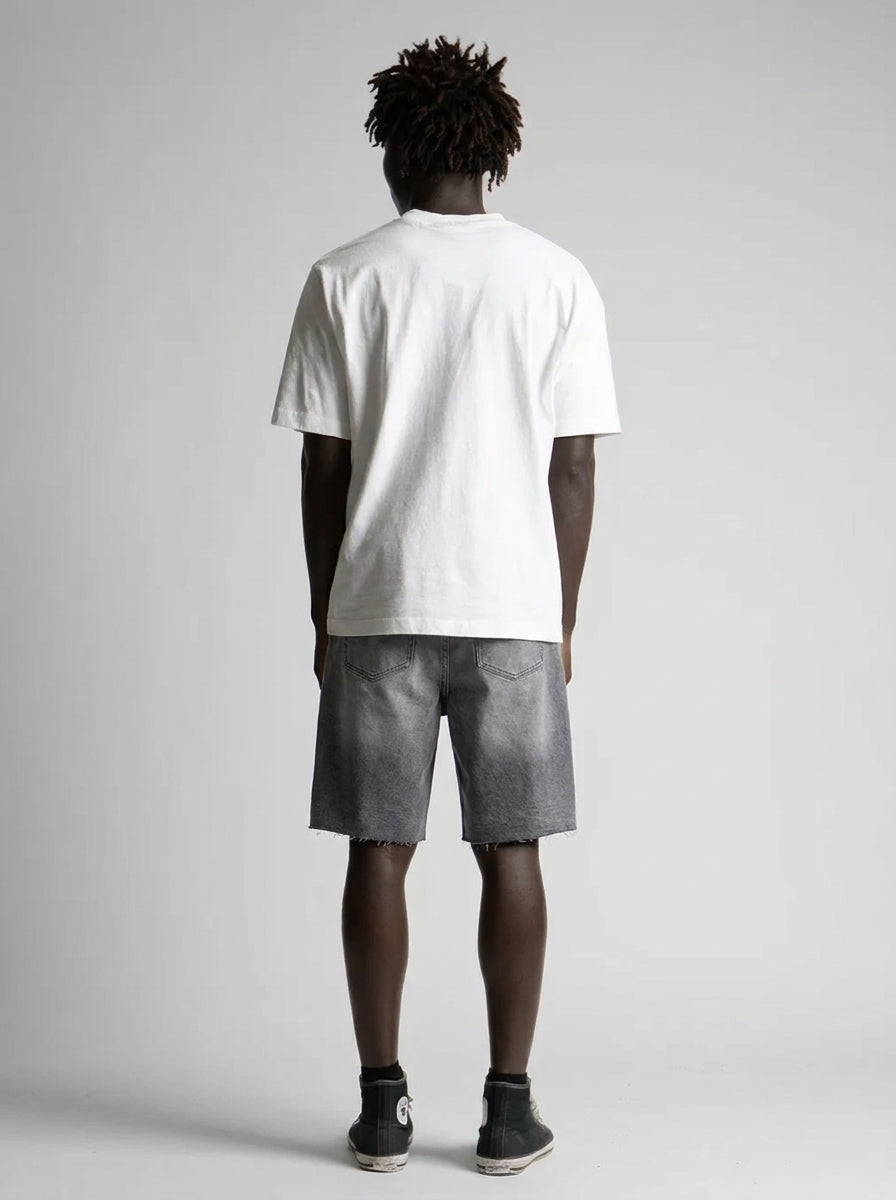 Lost Signal Rhinestone Baggy Denim Jorts in Grey Wash