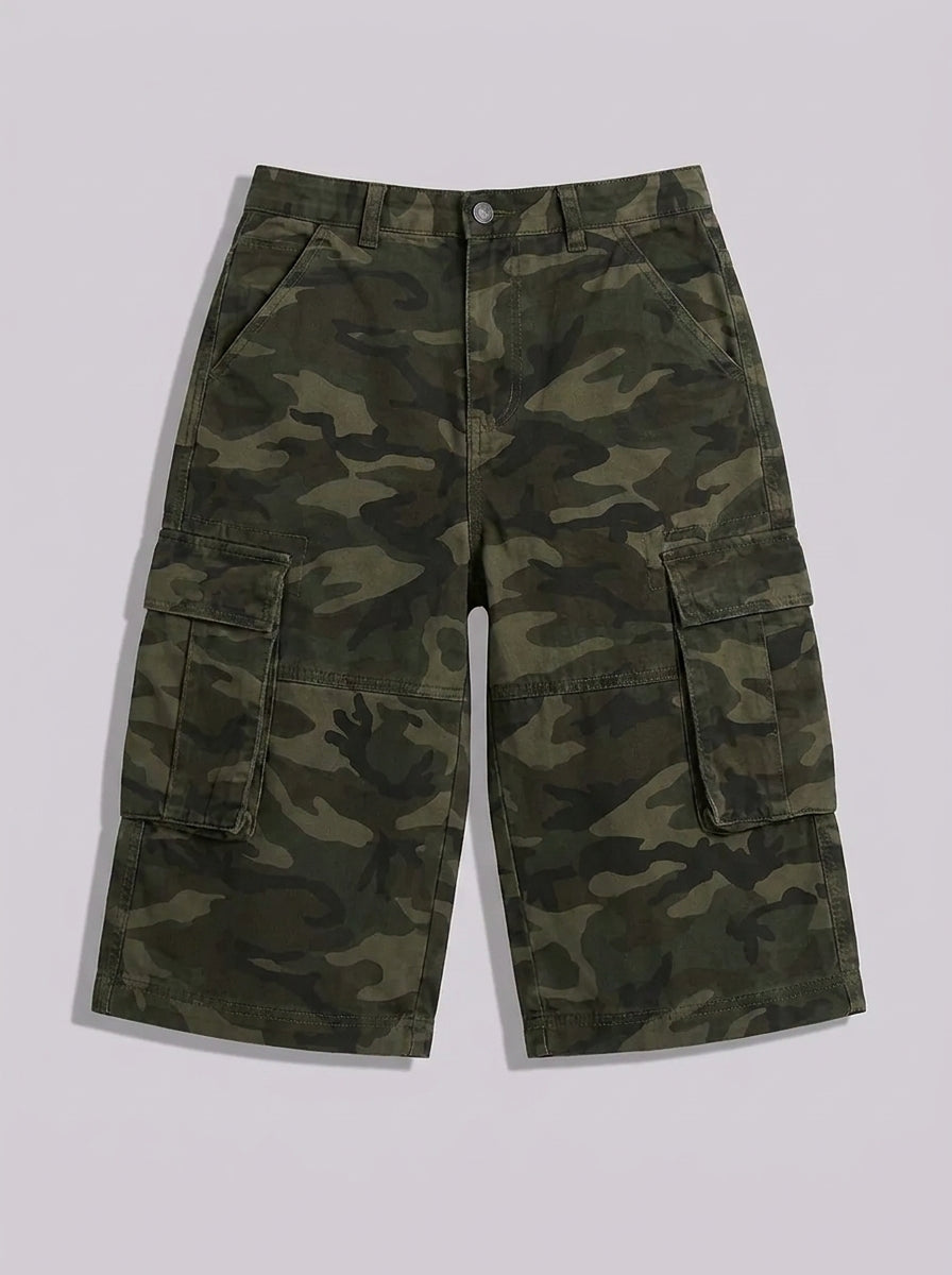 Urban Recon Camo Cargo Baggy Jorts in Army Green