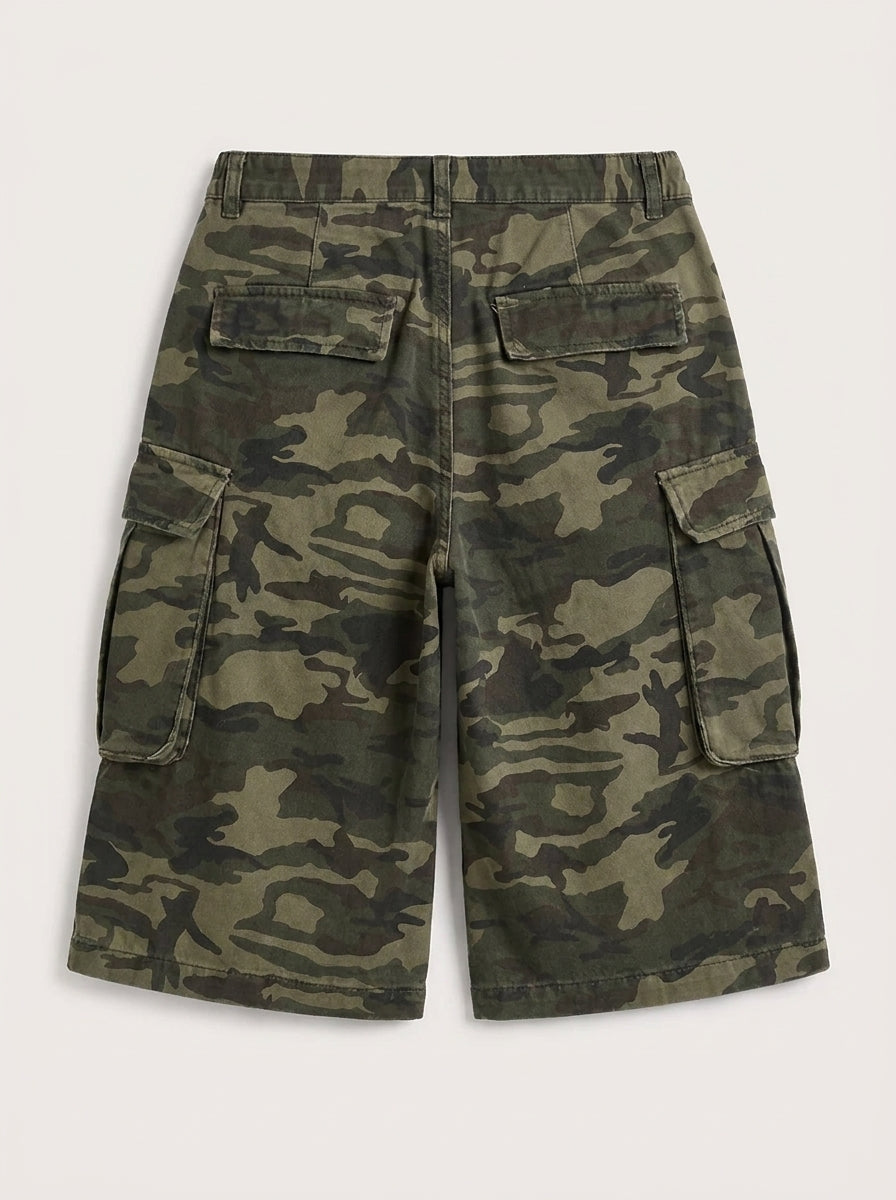 Y2K Cargo Shorts Camo Print Army Green Streetwear — Urban Recon