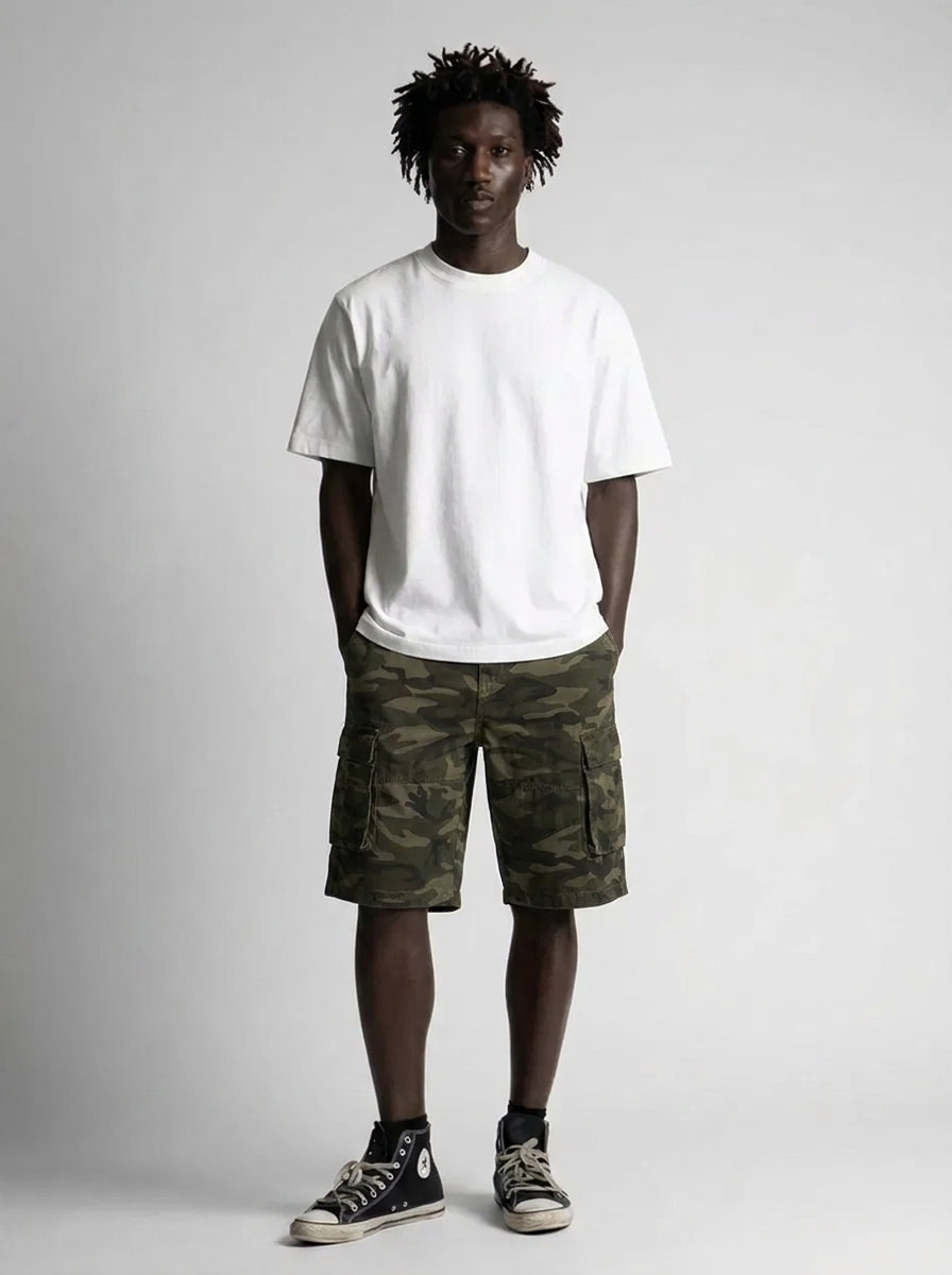 Urban Recon Camo Cargo Baggy Jorts in Army Green