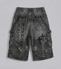 Phantom Cross Graphic Baggy Denim Jorts in Washed Black