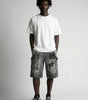 Phantom Cross Graphic Baggy Denim Jorts in Washed Black