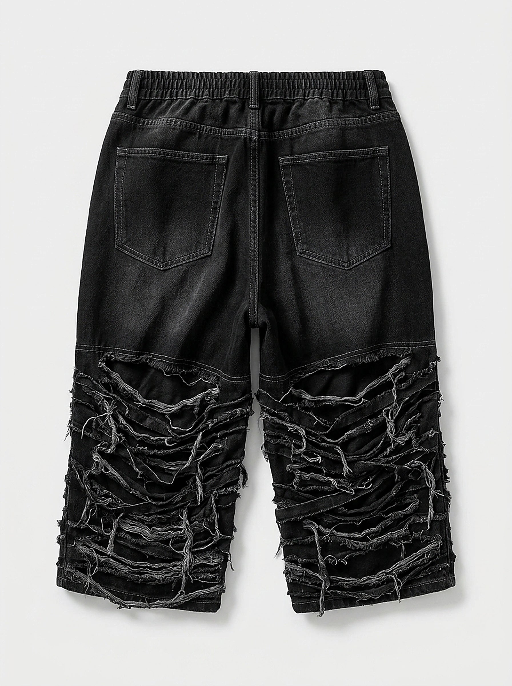 Riot Frayed Raw Edge Distressed Denim Shorts in Washed Black