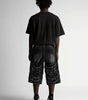 Riot Frayed Raw Edge Distressed Denim Shorts in Washed Black