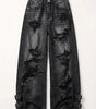 Riot Vintage Ripped Wide Leg Denim Jeans in Washed Black