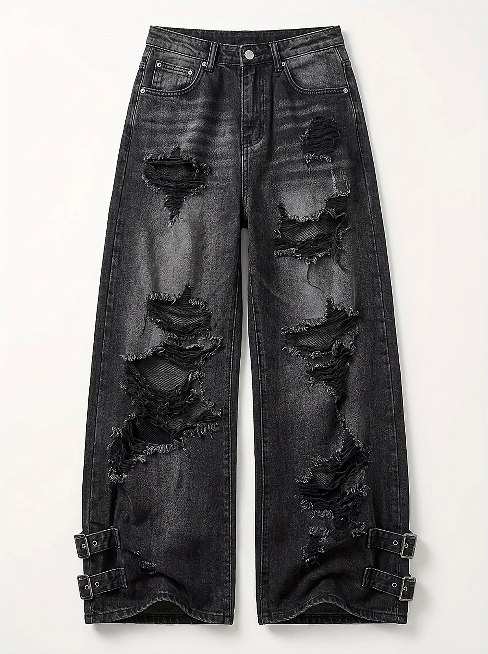 Riot Vintage Ripped Wide Leg Denim Jeans in Washed Black