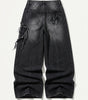 Riot Vintage Ripped Wide Leg Denim Jeans in Washed Black