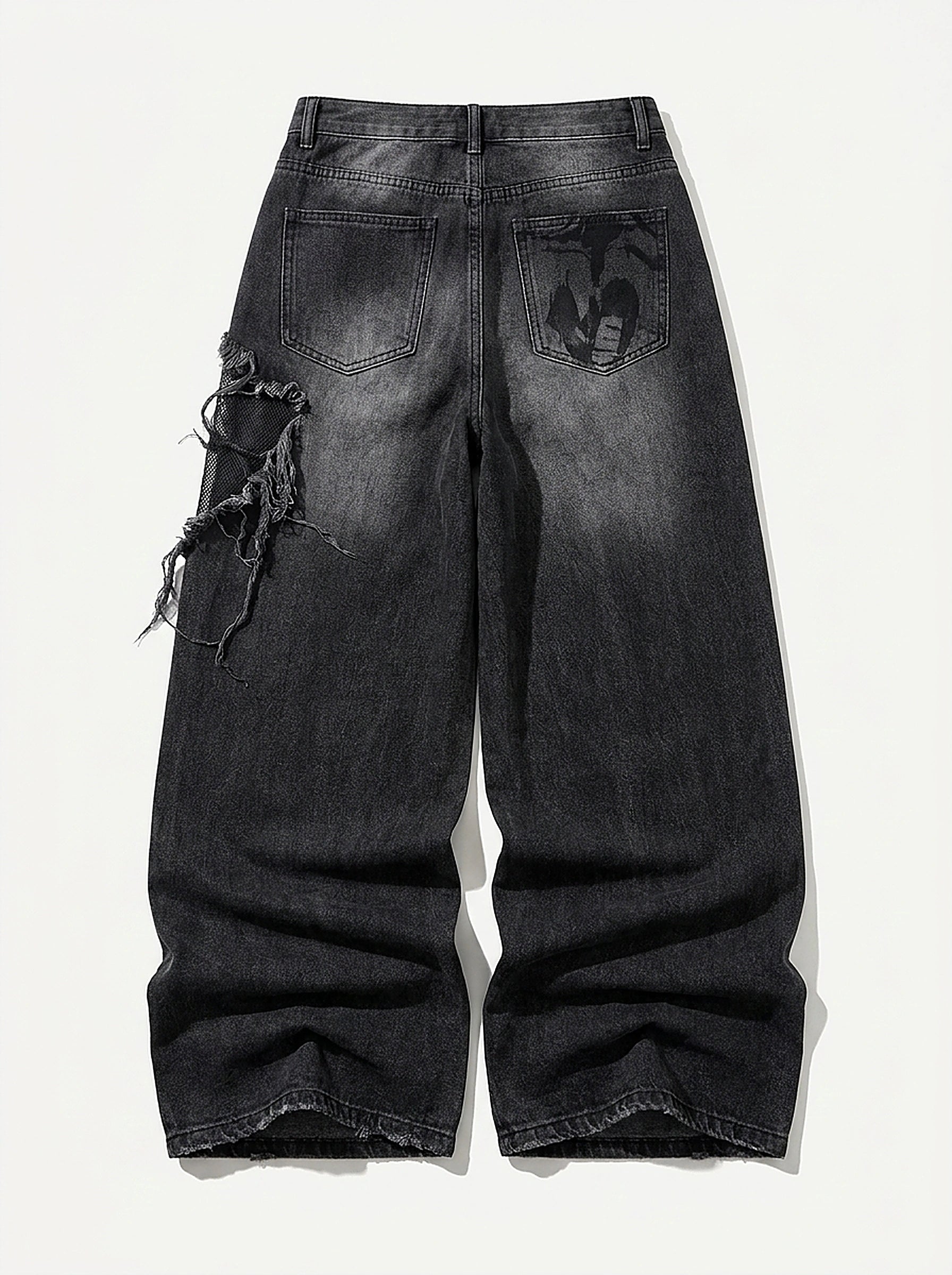 Riot Vintage Ripped Wide Leg Denim Jeans in Washed Black