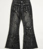 Riot Patchwork Flare Cargo Denim Jeans in Washed Black