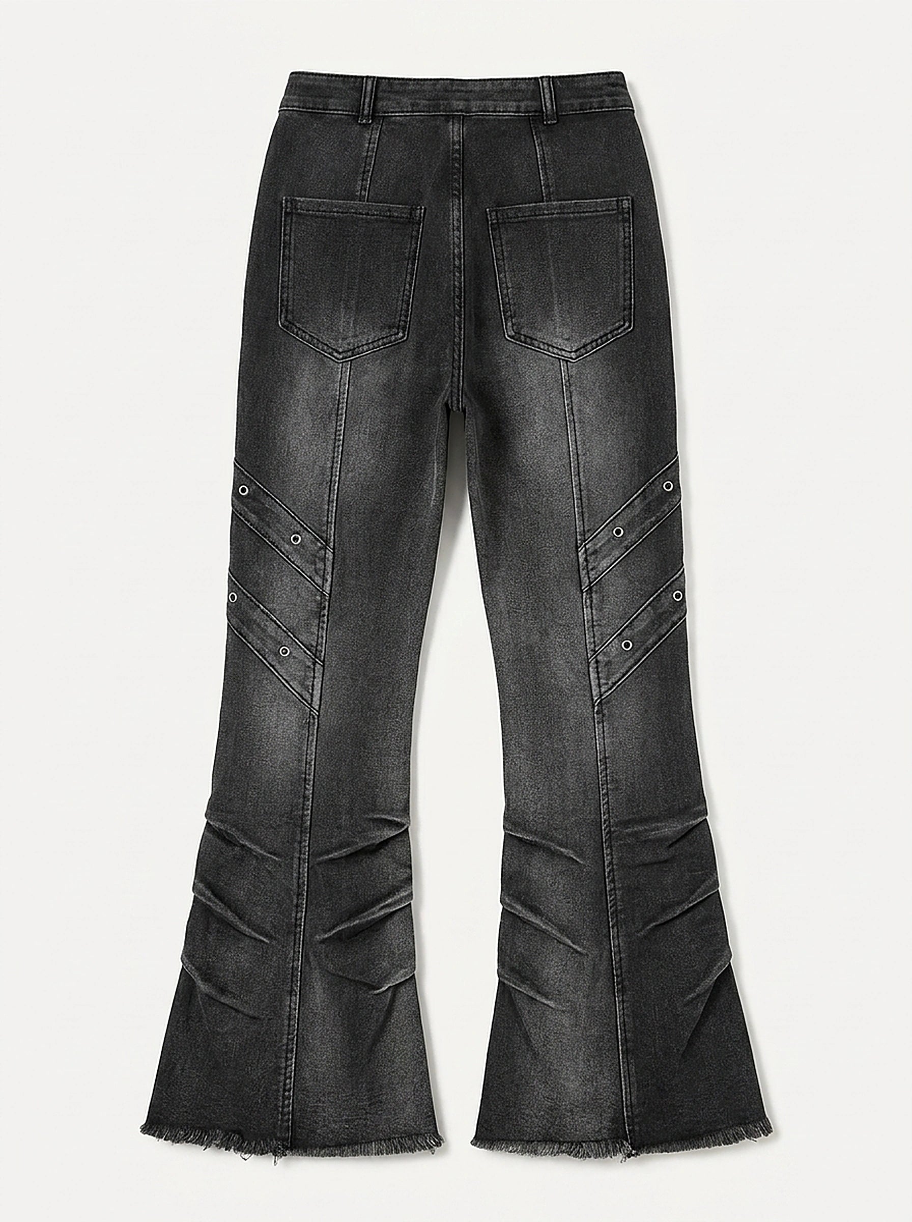 Riot Patchwork Flare Cargo Denim Jeans in Washed Black