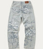Riot Angel Art Print Baggy Denim Jeans in Washed Blue