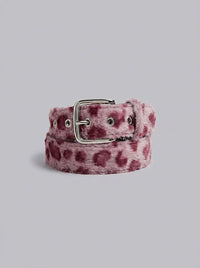 Fuzzy Cheetah Print Plush Belt in Pink