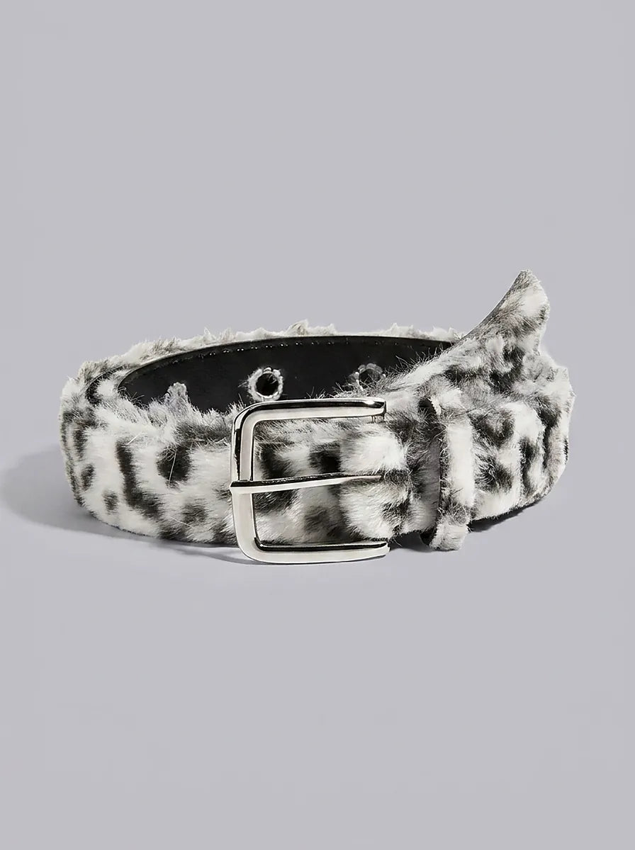 Fuzzy Cheetah Print Plush Belt in Pink