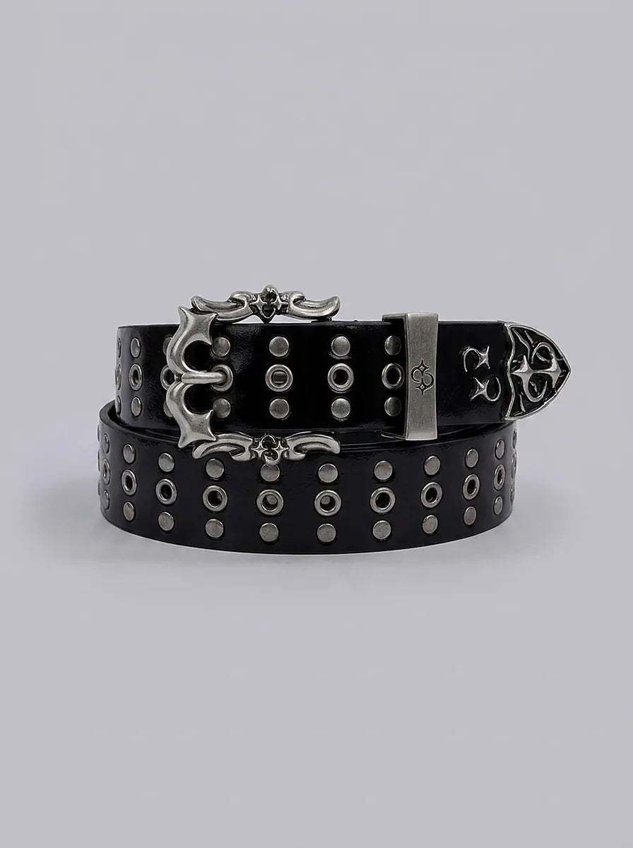 Riot Gothic Rivet Skull Buckle Belt in Black