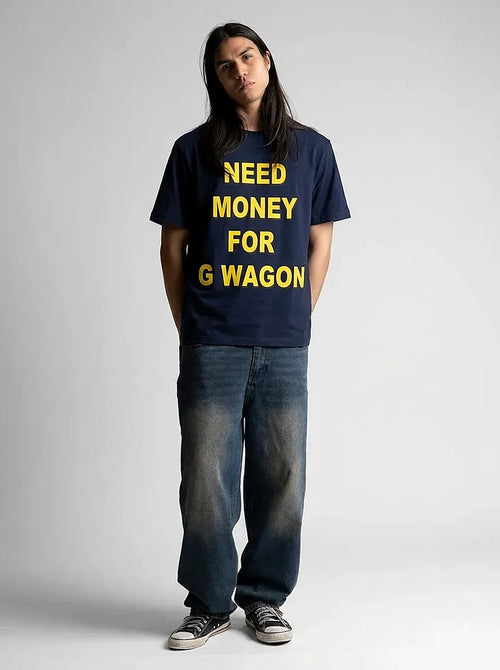"Need Money For G Wagon" Oversized Graphic Tee in Navy