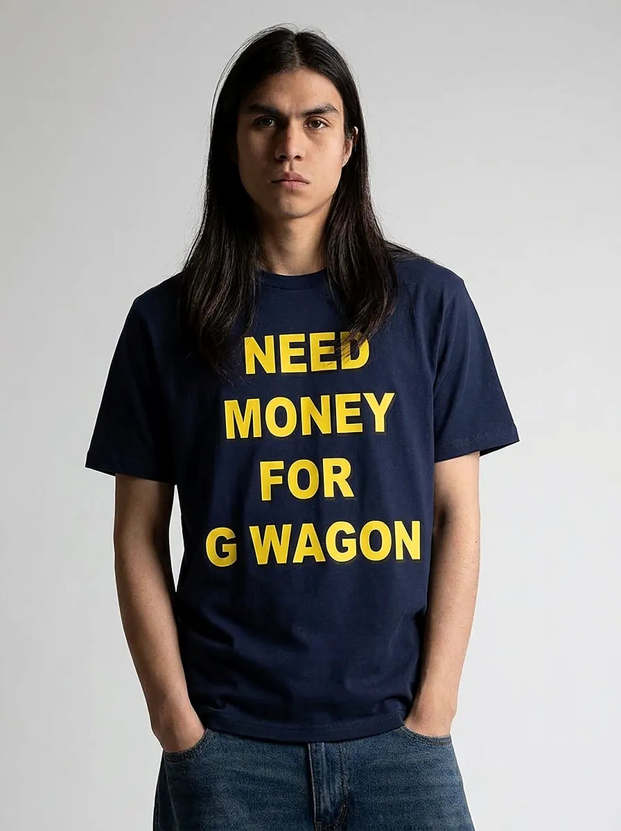 "Need Money For G Wagon" Oversized Graphic Tee in Navy