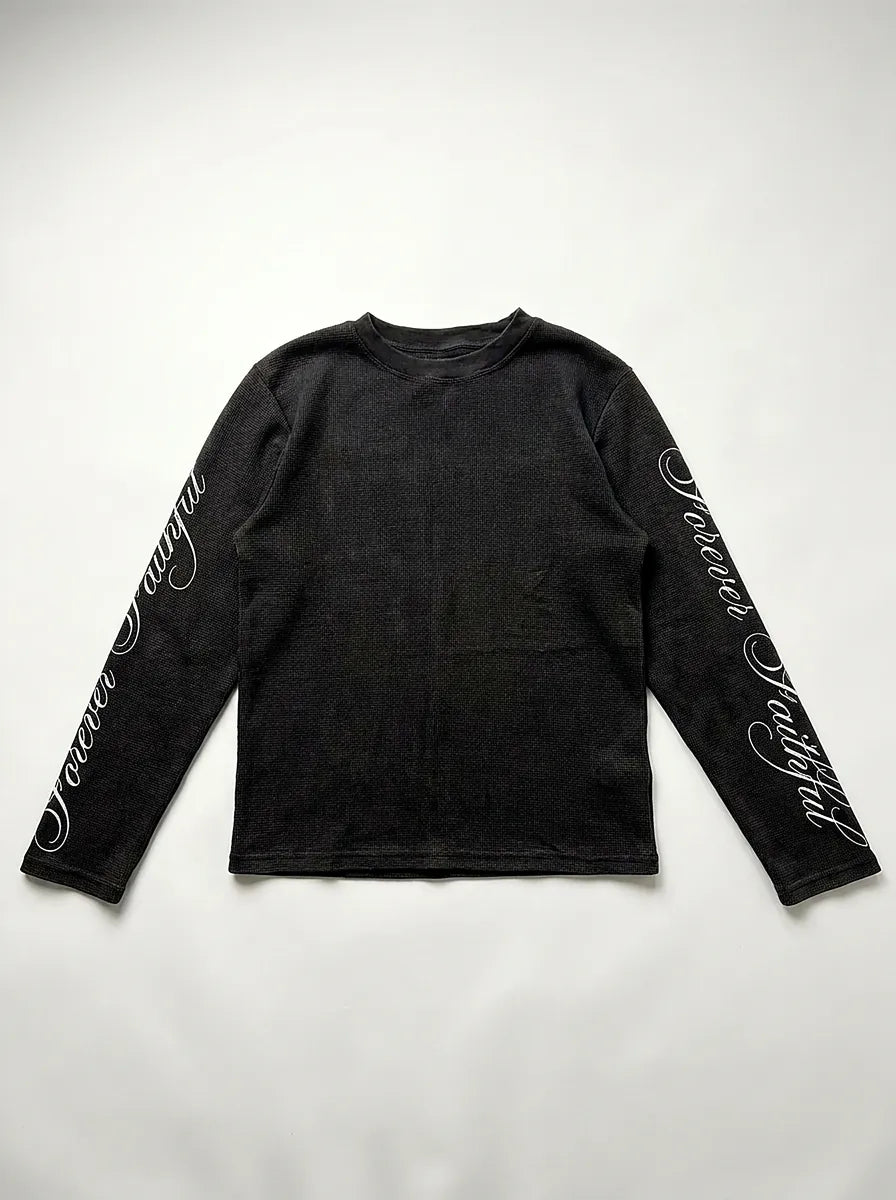 "Forever Faithful" Script Sleeve Long Sleeve Tee in Black