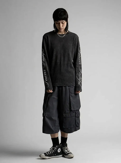 "Forever Faithful" Script Sleeve Long Sleeve Tee in Black