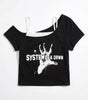 Gothic Rock Graphic Off-Shoulder Crop Tee in Black