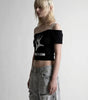 Gothic Rock Graphic Off-Shoulder Crop Tee in Black