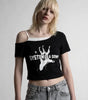 Gothic Rock Graphic Off-Shoulder Crop Tee in Black
