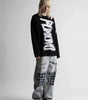 Grunge Abstract Back Print Long Sleeve Top in White & Black