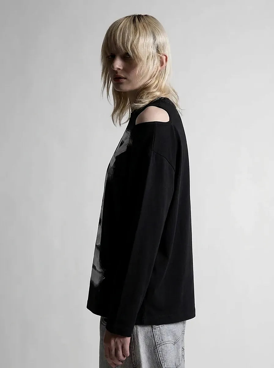 Grunge Abstract Back Print Long Sleeve Top in White & Black