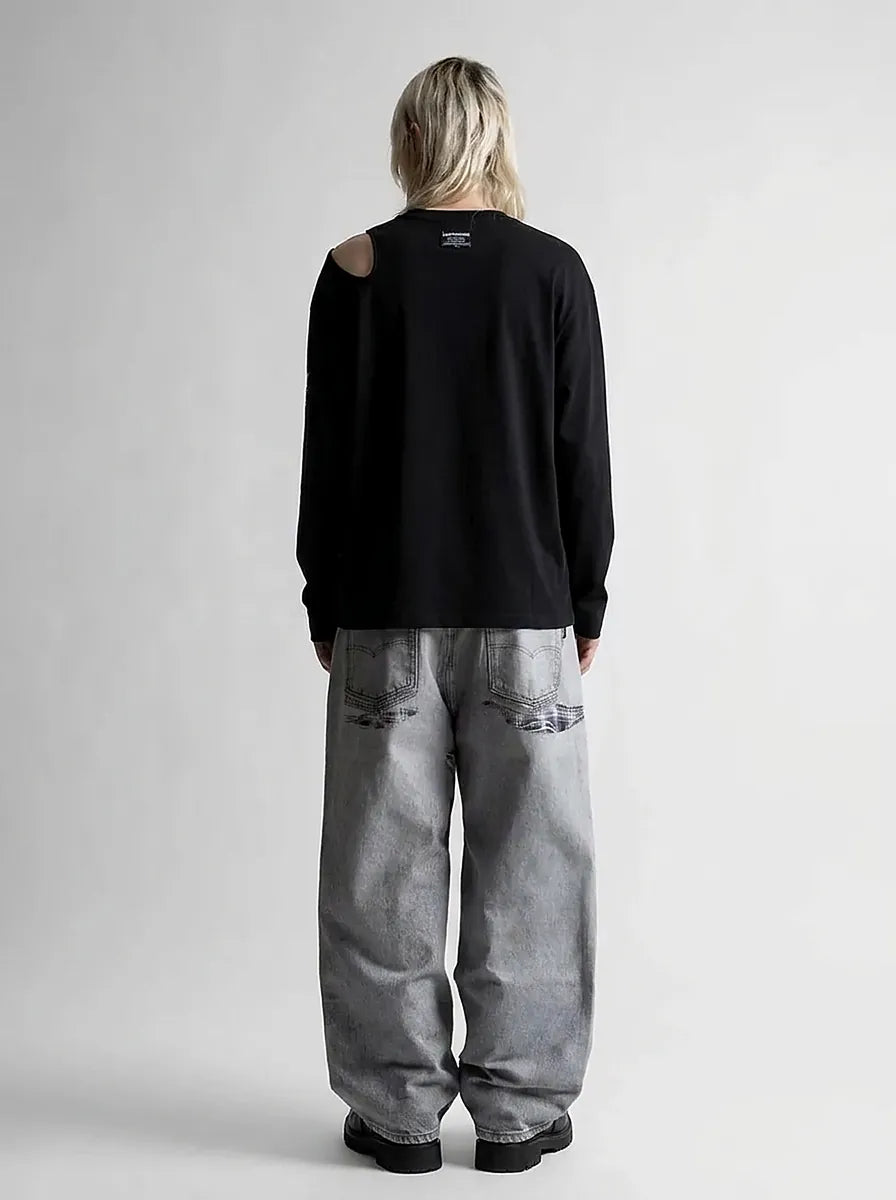 Grunge Abstract Back Print Long Sleeve Top in White & Black
