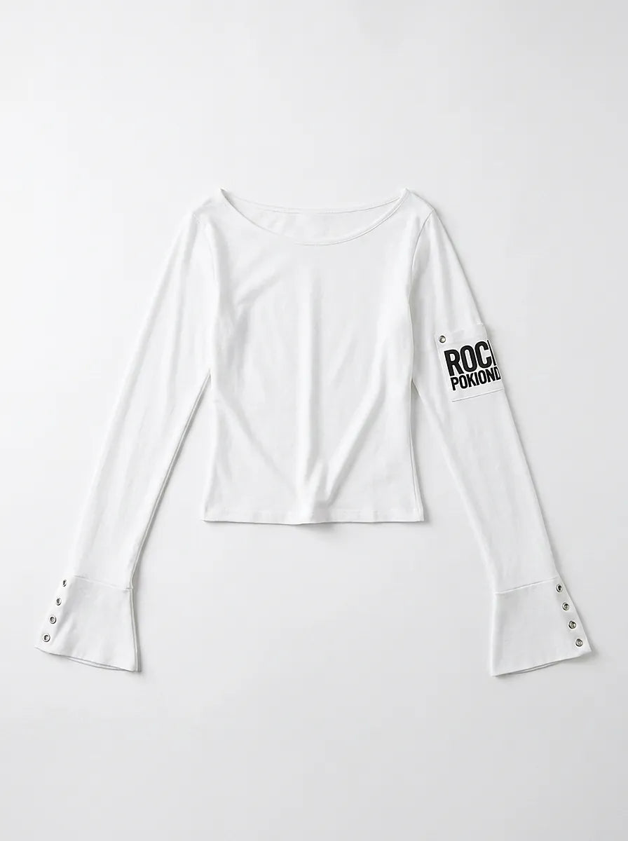 Grunge Abstract Back Print Long Sleeve Top in White & Black