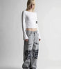 Grunge Abstract Back Print Long Sleeve Top in White & Black