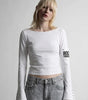 Grunge Abstract Back Print Long Sleeve Top in White & Black